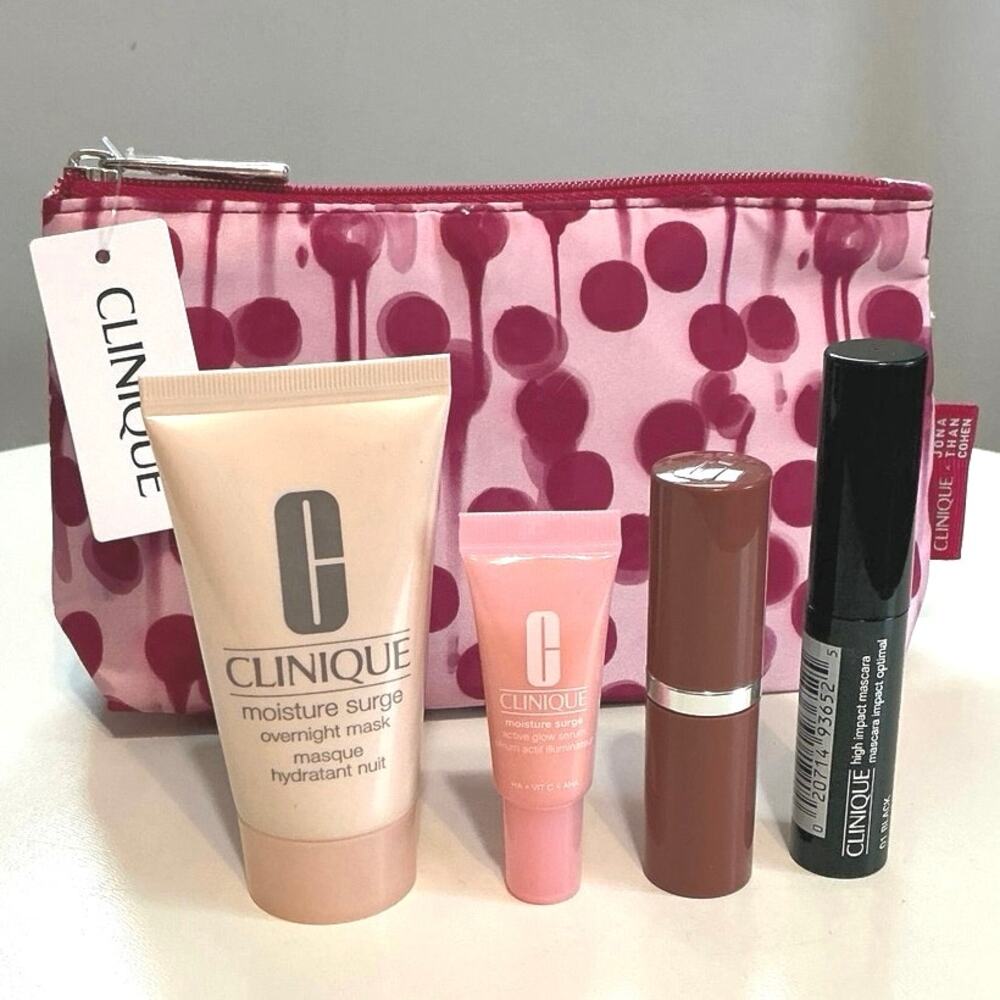 Clinique x Jonathan Cohen Cosmetic bag & Clinique 4 piece product bundle NWT